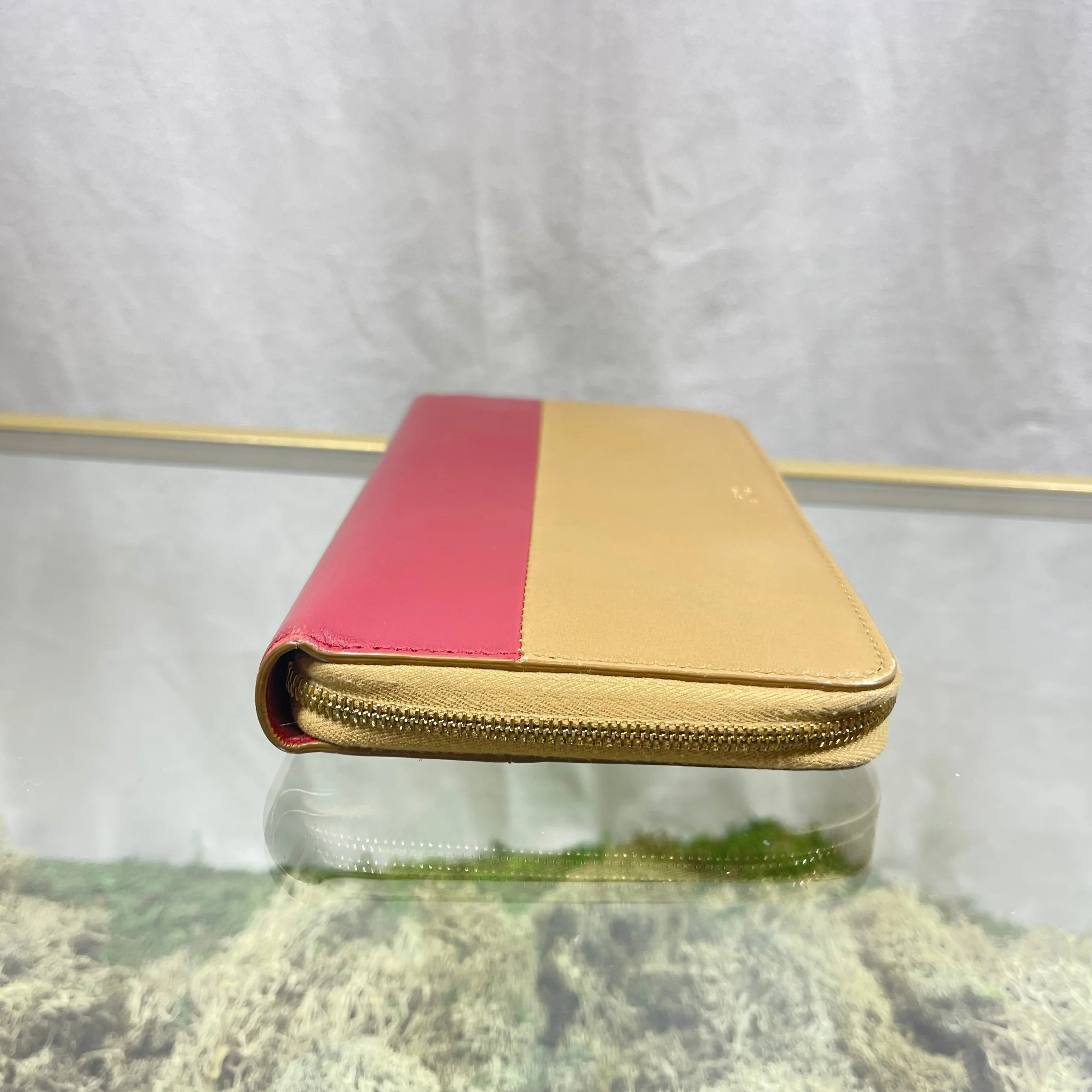 CELINE Gold & Red Colorblock Zip Around Wallet
