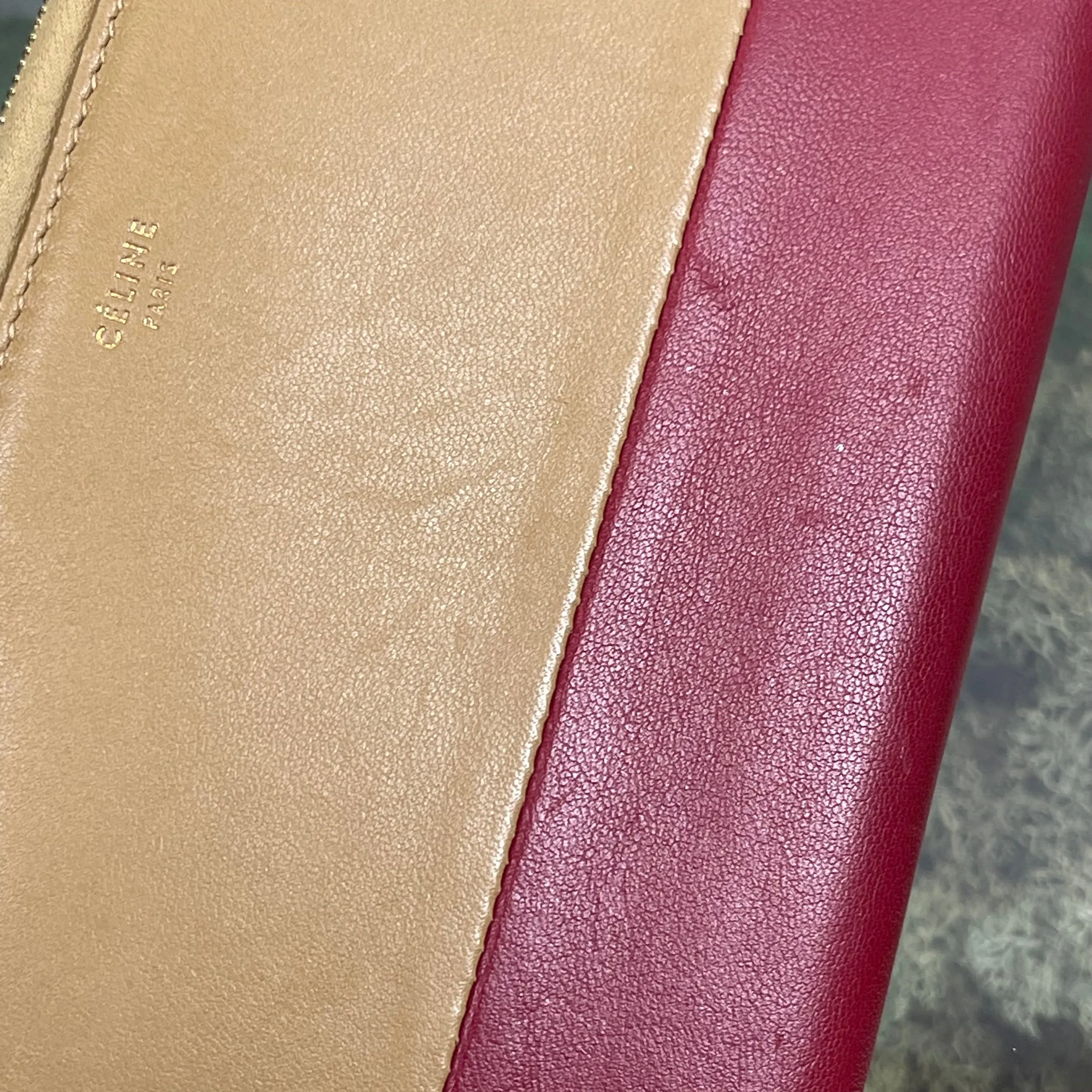CELINE Gold & Red Colorblock Zip Around Wallet