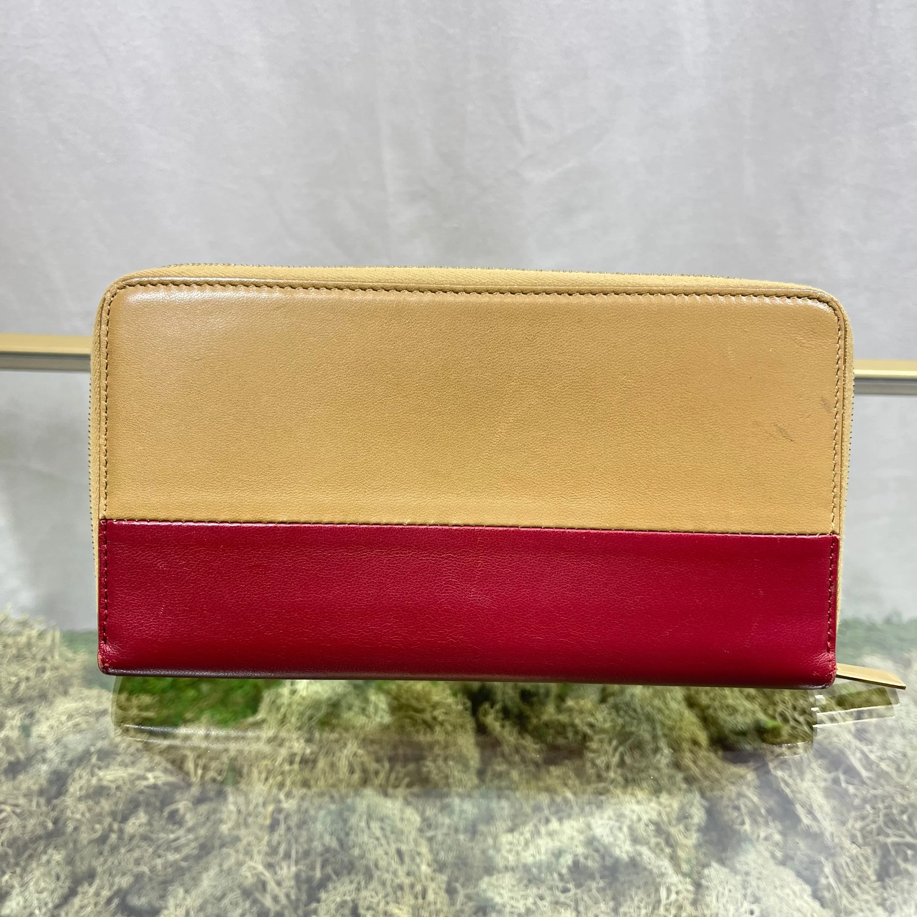 CELINE Gold & Red Colorblock Zip Around Wallet
