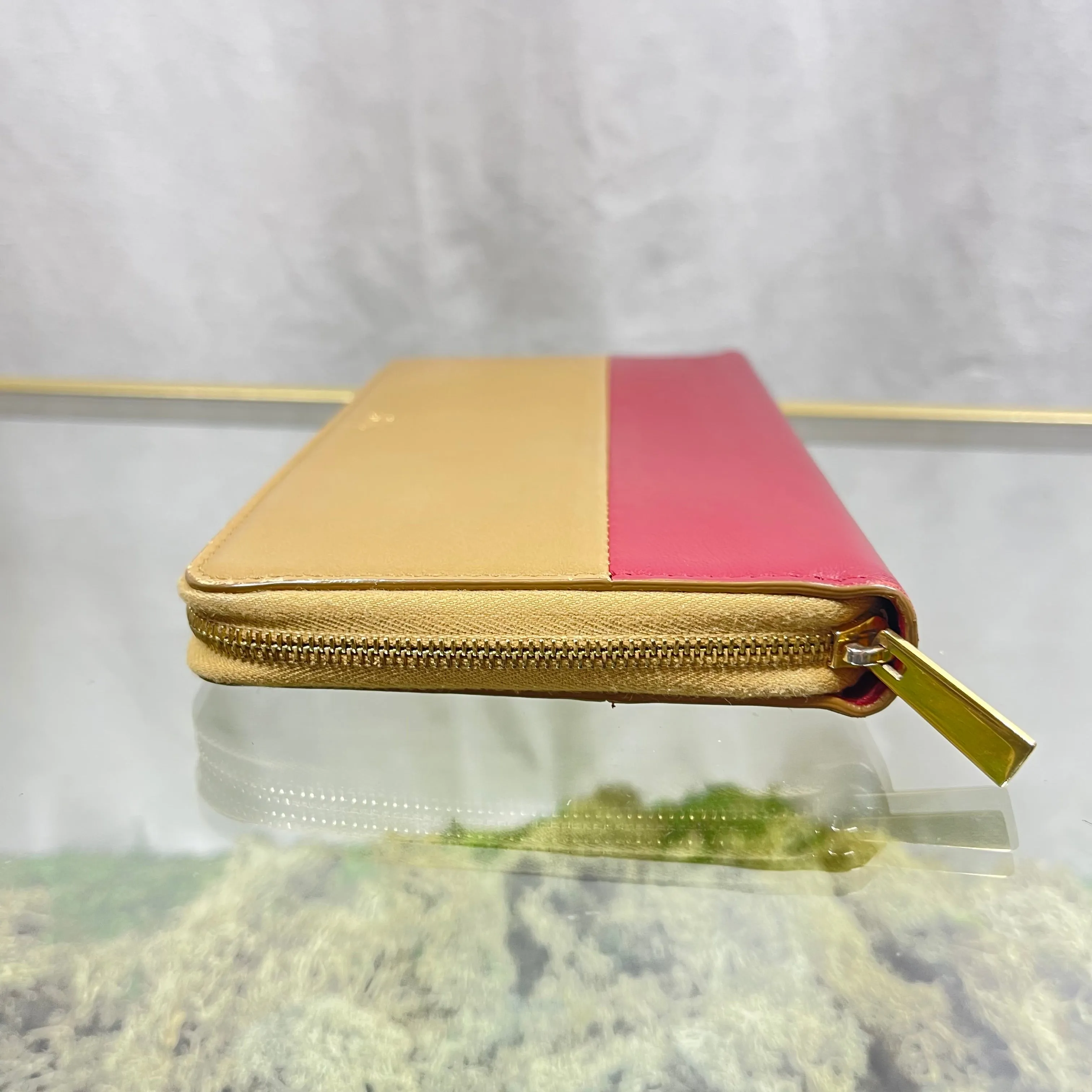 CELINE Gold & Red Colorblock Zip Around Wallet
