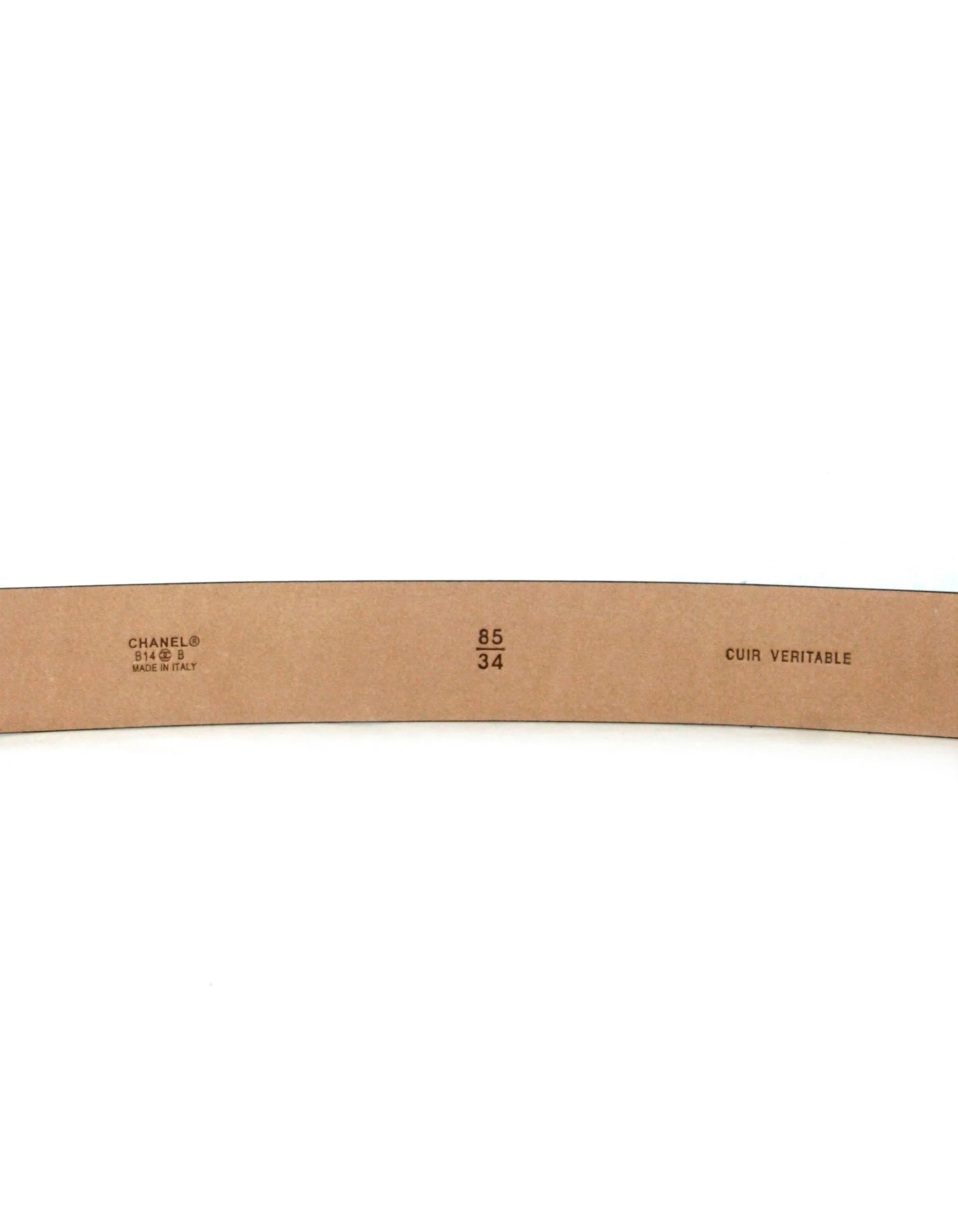 Chanel Black Leather Leather Pearl CC Logo Belt sz 85