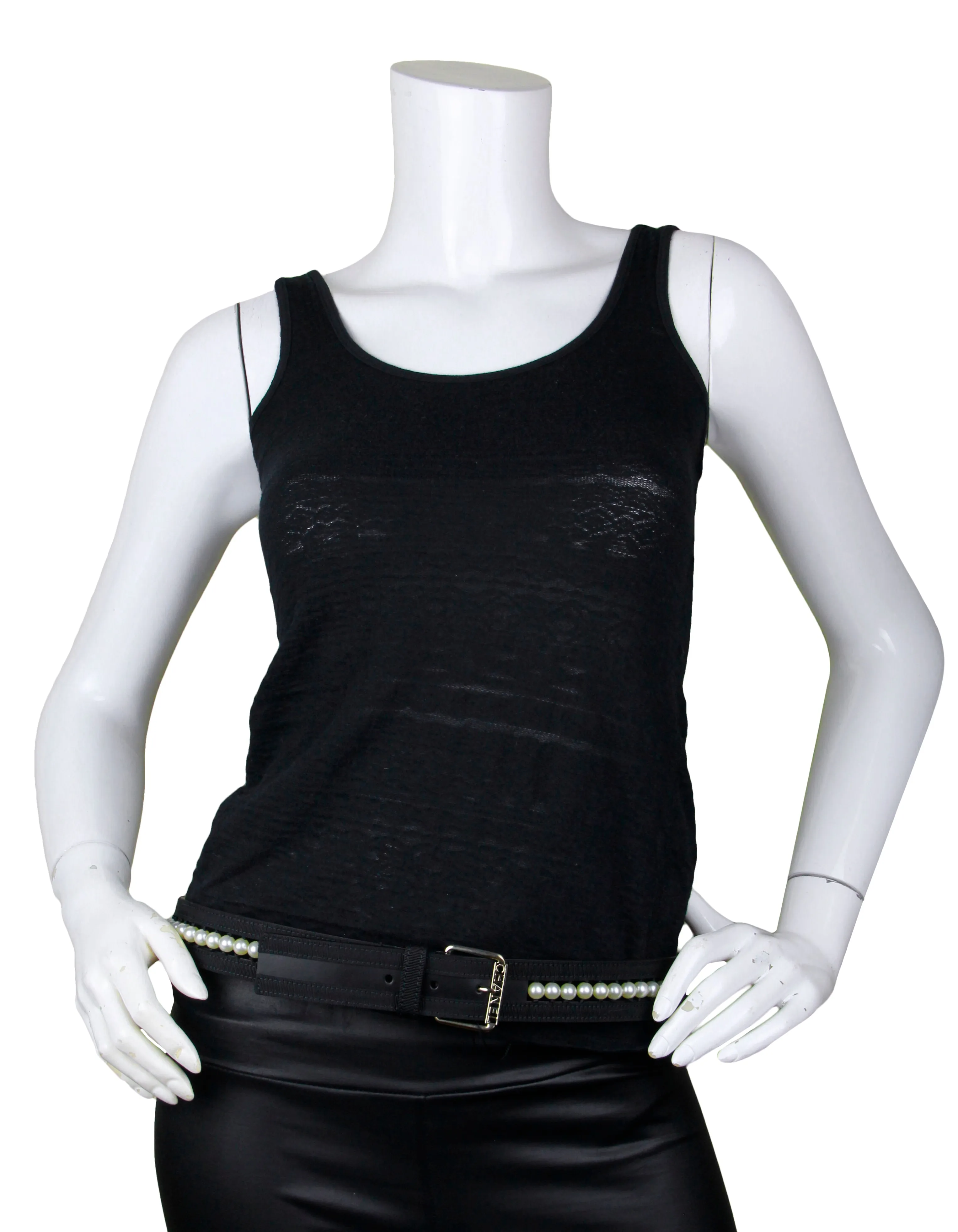 Chanel NWT Black Leather & Grosgrain Pearl Belt sz 90