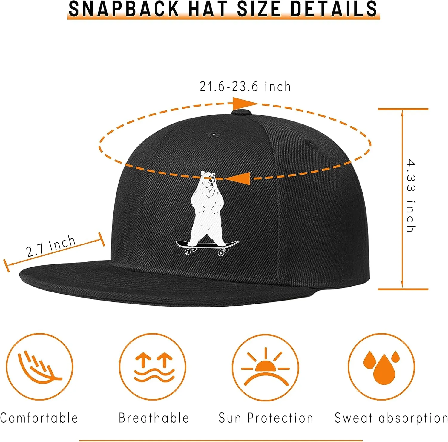Chef Hat for Men Snapback Hats Funny Flat Bill Hat for Boy Women Adjustable Snap Pack Baseball Cap Black