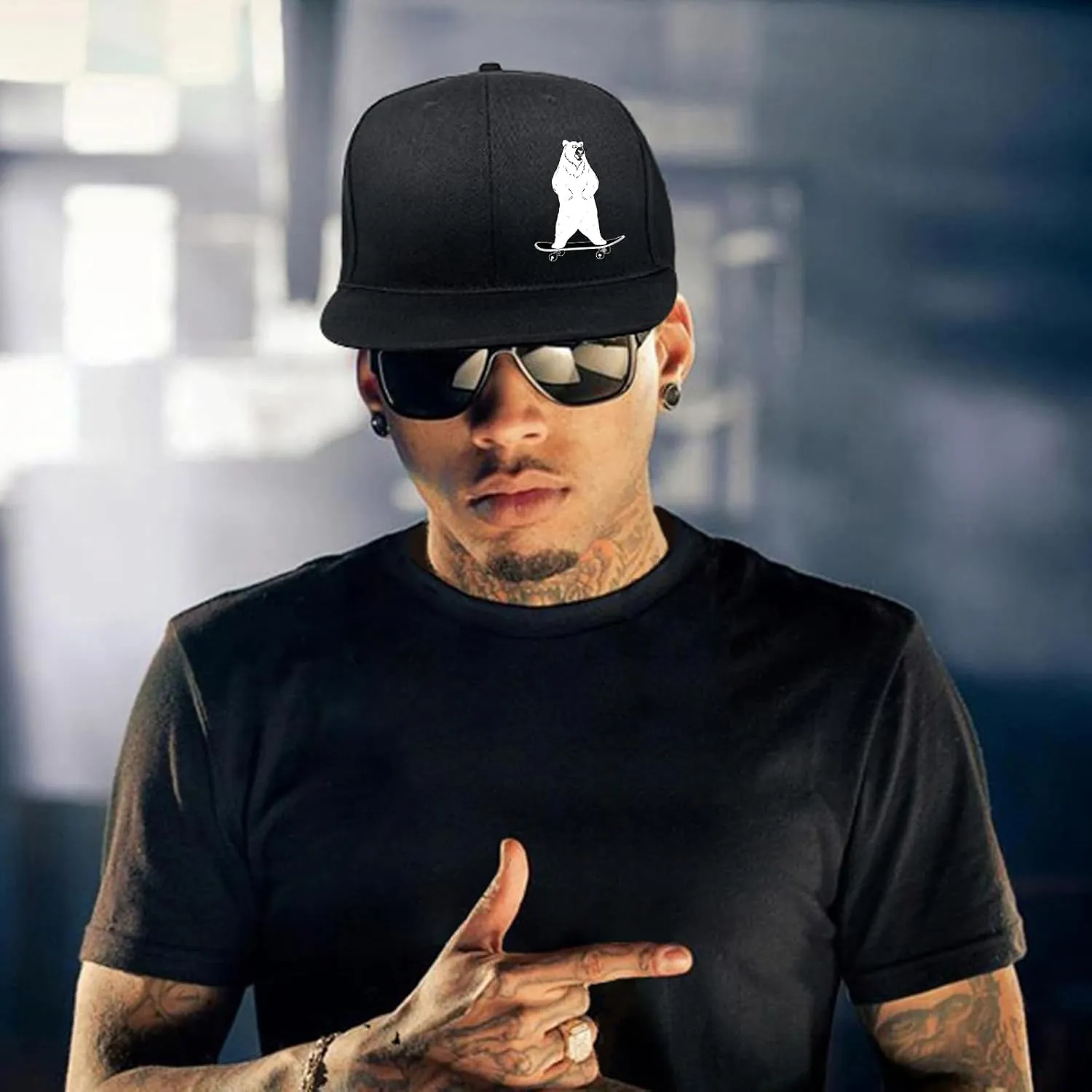 Chef Hat for Men Snapback Hats Funny Flat Bill Hat for Boy Women Adjustable Snap Pack Baseball Cap Black