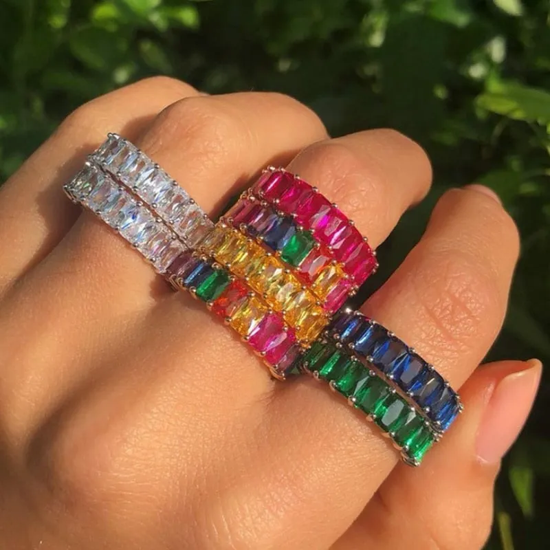 Chicmy-Charm Rhinestone ins Jewelry CZ Gold Lady Rainbow Rings