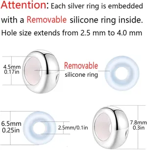 Clip Stopper Charms Sterling Silver Rondelle Spacer Bead Charm Stopper Charm for Pandora Charm Bracelets