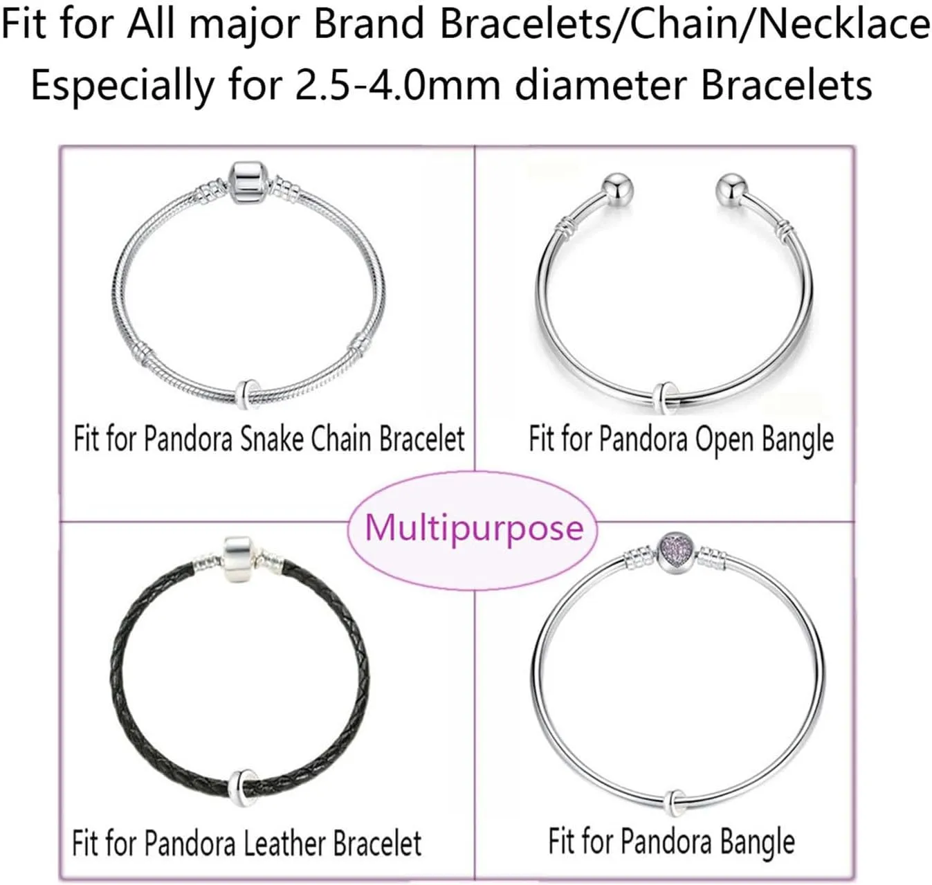 Clip Stopper Charms Sterling Silver Rondelle Spacer Bead Charm Stopper Charm for Pandora Charm Bracelets