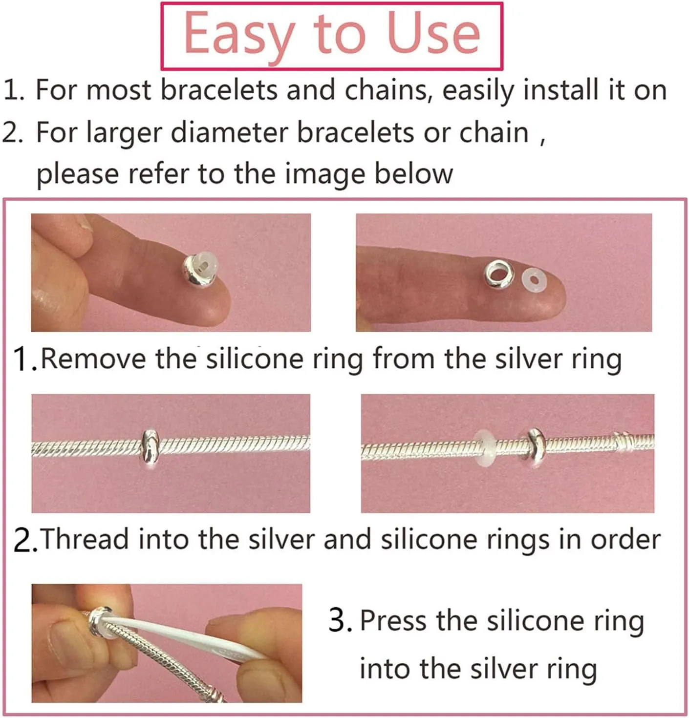 Clip Stopper Charms Sterling Silver Rondelle Spacer Bead Charm Stopper Charm for Pandora Charm Bracelets