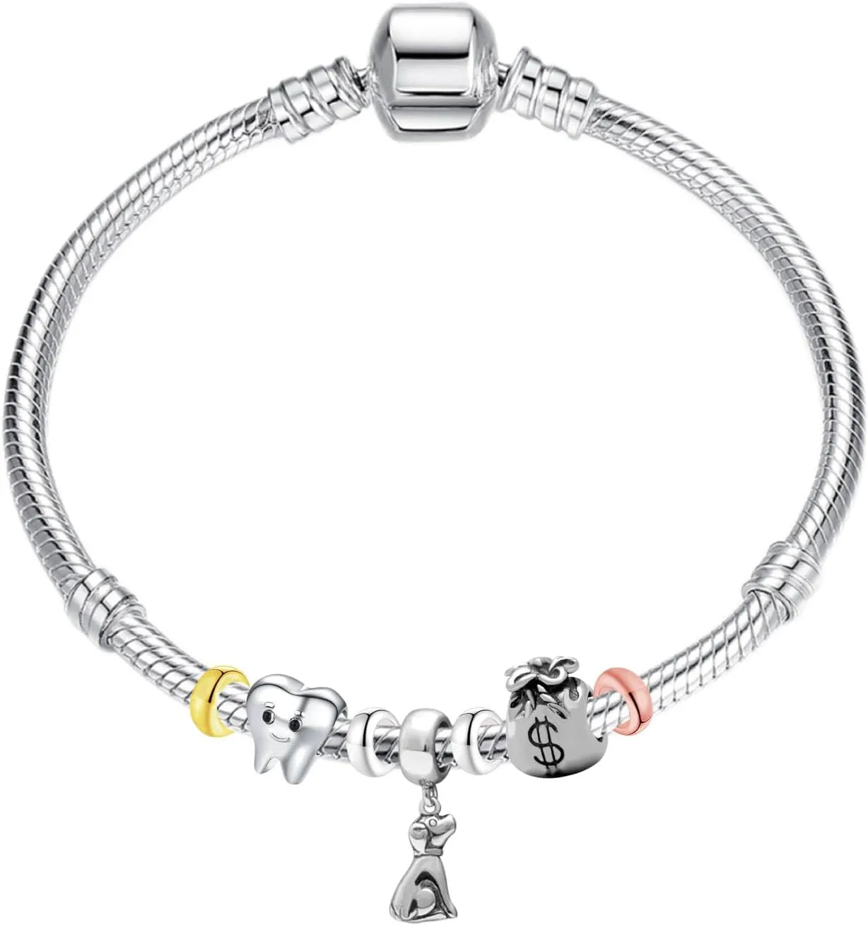 Clip Stopper Charms Sterling Silver Rondelle Spacer Bead Charm Stopper Charm for Pandora Charm Bracelets