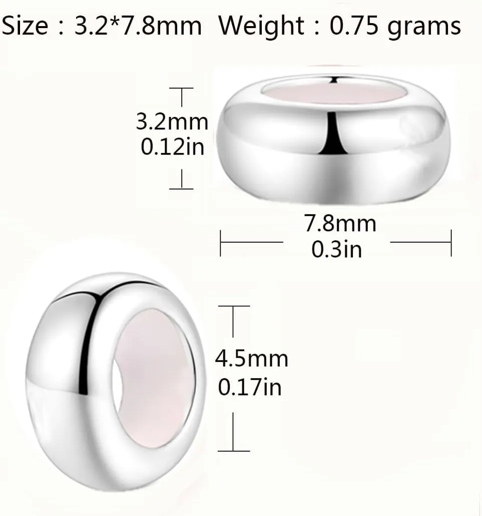 Clip Stopper Charms Sterling Silver Rondelle Spacer Bead for Bracelets (Silver)