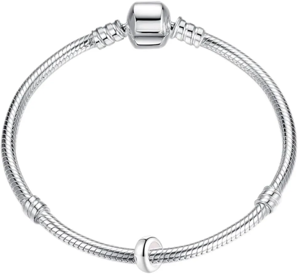 Clip Stopper Charms Sterling Silver Rondelle Spacer Bead for Bracelets (Silver)