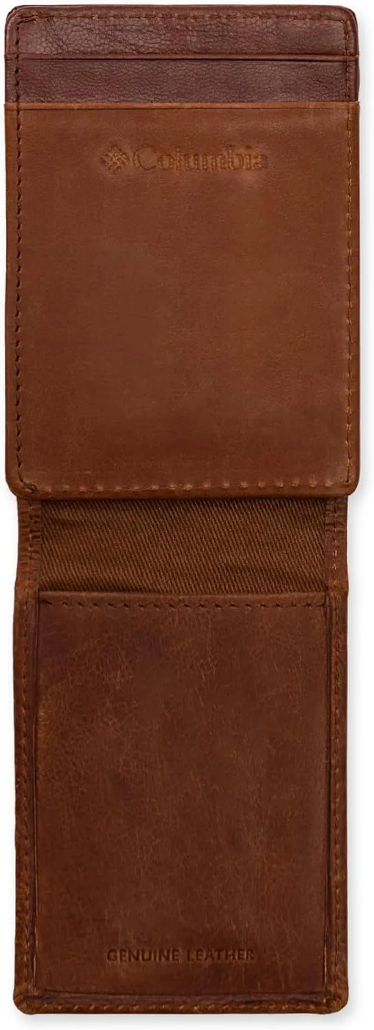 Columbia Men's Leather Front Pocket Wallet Card Holder for Travel