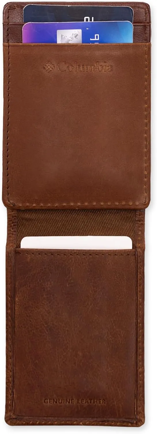 Columbia Men's Leather Front Pocket Wallet Card Holder for Travel