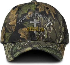 Custom Camo Baseball Cap Christian Cross, Jesus Embroidery Cotton Strap Closure