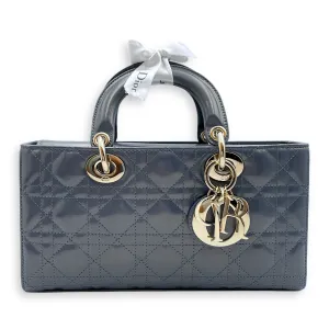 D-Joy Medium Iridescent Pastel Midnight Blue Crossbody Bag in Patent Leather, Gold hardware