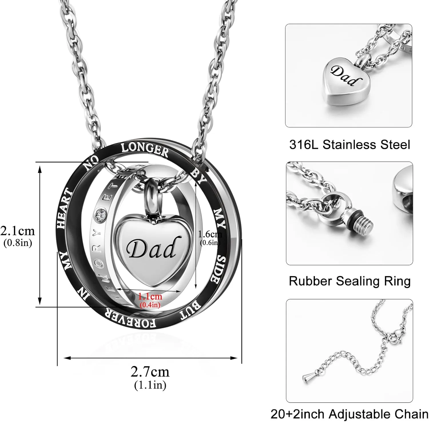 Dletay Urn Necklace for Ashes Stainless Steel Cremation Jewelry Memorial Ash Necklace for Men Women Urn Pendant Ashes Holder