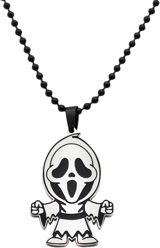 Eilygen Horror Movie Inspired Necklace Horror Movie Clown Ghost Skull Pendant Funny Hallowaen Gift