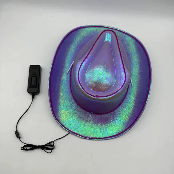 EL WIRE Light Up Iridescent Space Purple Cowboy Hat - Pack of 3 Hats