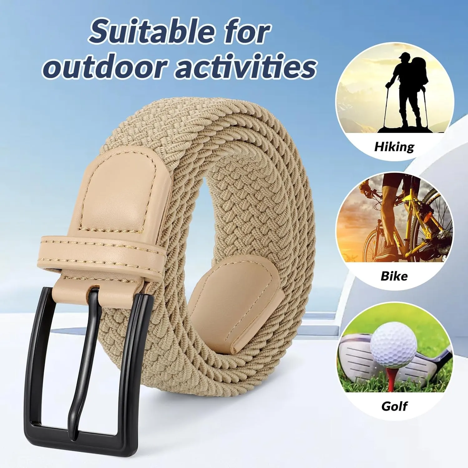 Elastic Braided Belt Mens Golf Belts No-Hole Design Lightweight Breathable Woven Stretch Belt for Golf Casual