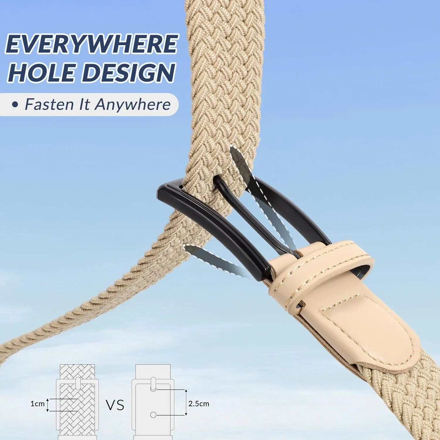 Elastic Braided Belt Mens Golf Belts No-Hole Design Lightweight Breathable Woven Stretch Belt for Golf Casual