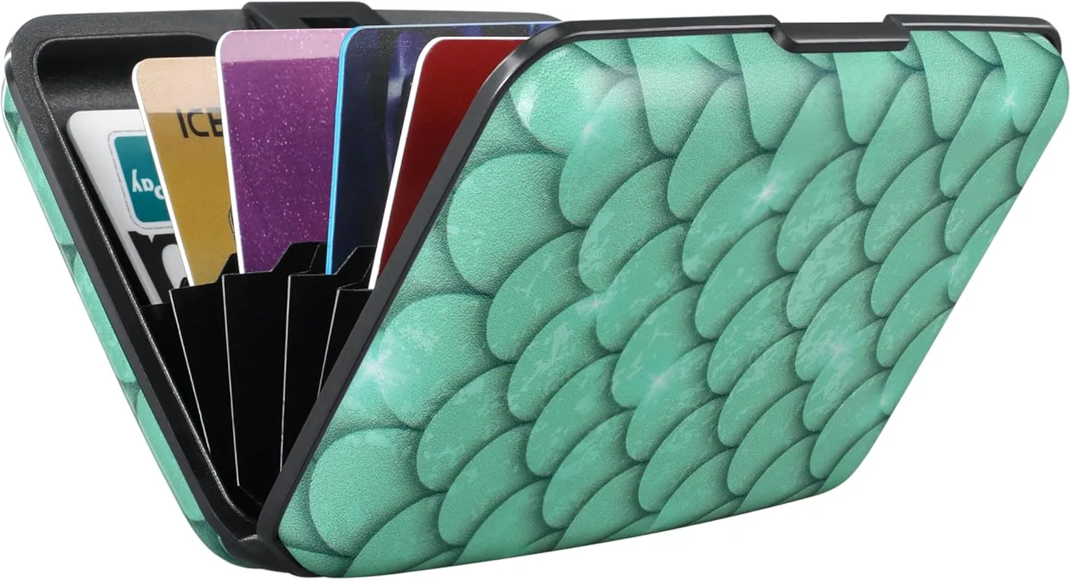 ELFISH RFID Blocking Credit Cards Holder Aluminum Wallet Metal ID Case for Men Women (Blue Scales)