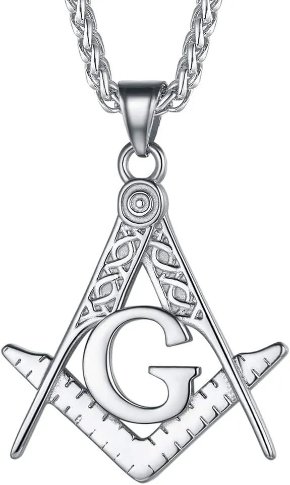 FaithHeart Masonic Necklace for Men, Freemason Compass Symbol 18K Gold Plated/Stainless Steel Free and Accepted Masons Pendant Jewelry with Gift Box