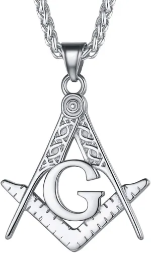 FaithHeart Masonic Necklace for Men, Freemason Compass Symbol 18K Gold Plated/Stainless Steel Free and Accepted Masons Pendant Jewelry with Gift Box