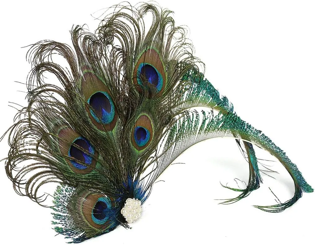 Fascinator Peacock Feather Hair Clips Flapper Headband Art Deco 20's Accessories for Women