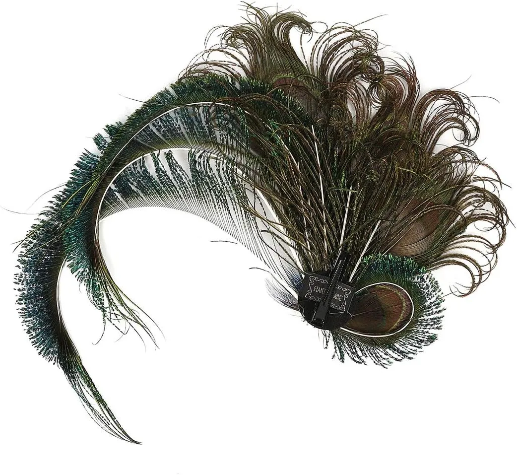 Fascinator Peacock Feather Hair Clips Flapper Headband Art Deco 20's Accessories for Women