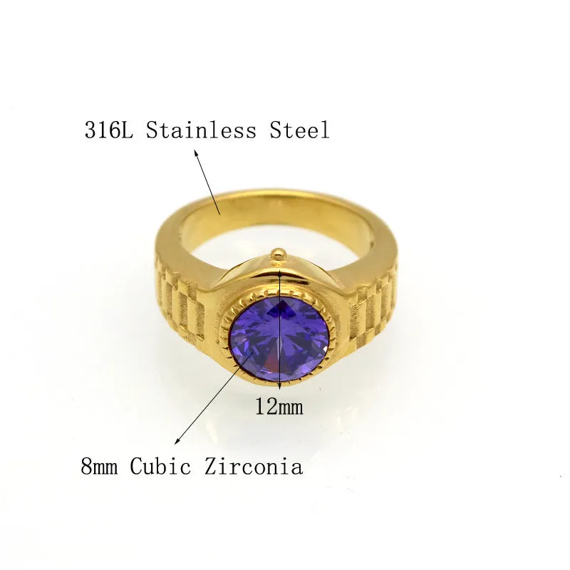 Fashion Watch Shape Gold/Silver Plated Crystal Ring Size 6 -10 Clear Zircon Statement Rings Women