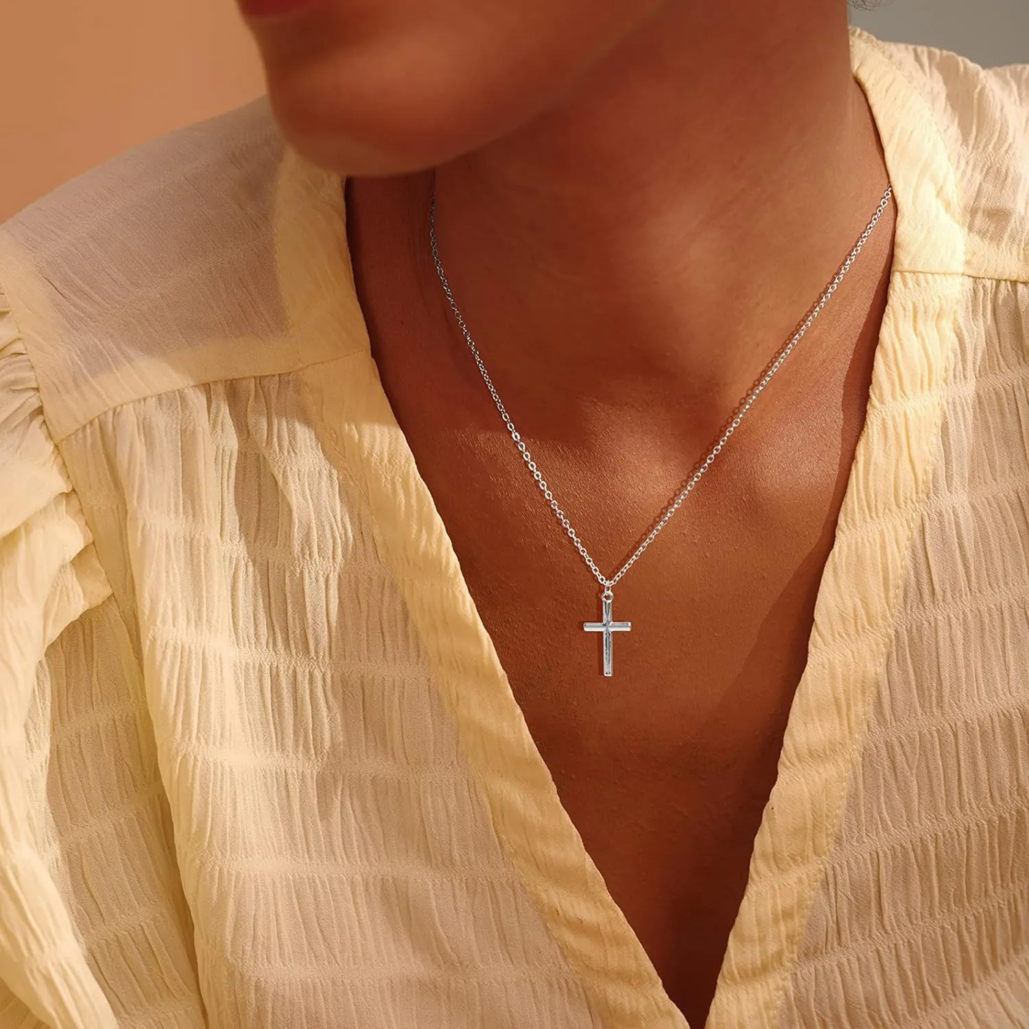 Fettero Cross Necklace Faith Pendant 14K Plated Dainty Chain Minimalist Simple Tiny God Lords Prayer Religious Jewelry