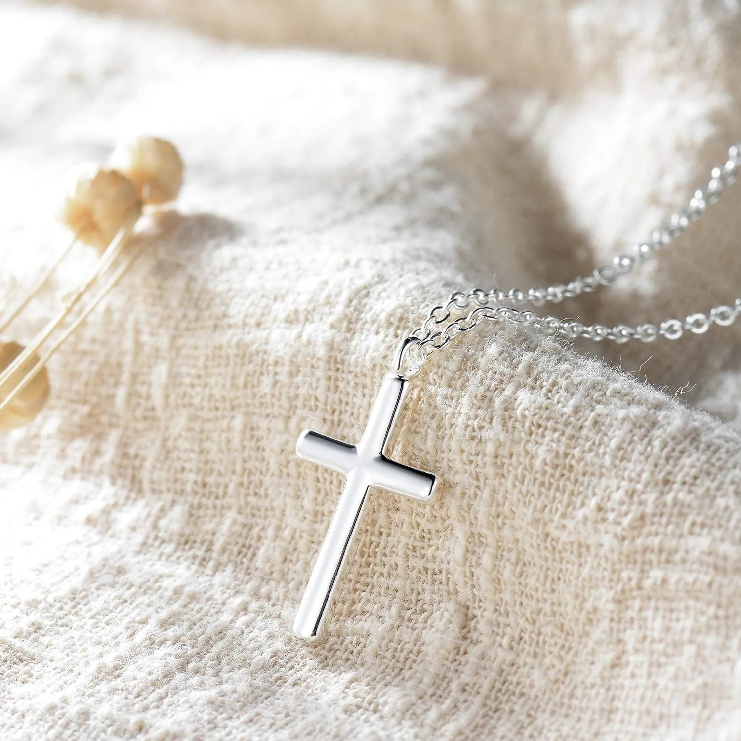 Fettero Cross Necklace Faith Pendant 14K Plated Dainty Chain Minimalist Simple Tiny God Lords Prayer Religious Jewelry