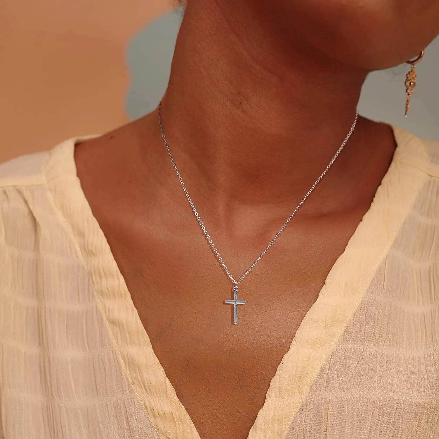 Fettero Cross Necklace Faith Pendant 14K Plated Dainty Chain Minimalist Simple Tiny God Lords Prayer Religious Jewelry