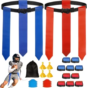 Flag Football Belts, 10 Player Adjustable Flag Football Set with 30 Flags, 8 Cones, 4 Football Penalty Flags Flag Football Belts and Flags for Youth Adults Training
