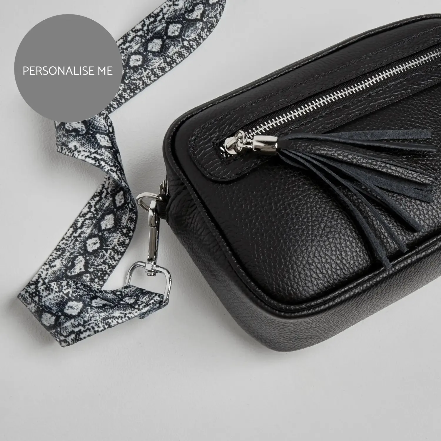 Florence Crossbody Bag in Black with Snake Strap