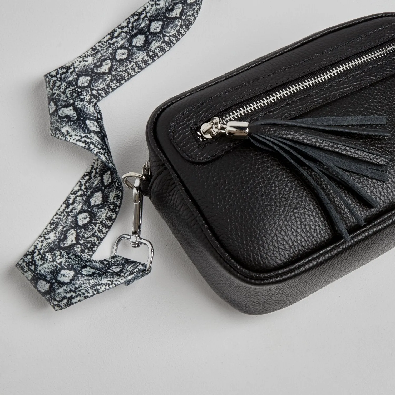 Florence Crossbody Bag in Black with Snake Strap
