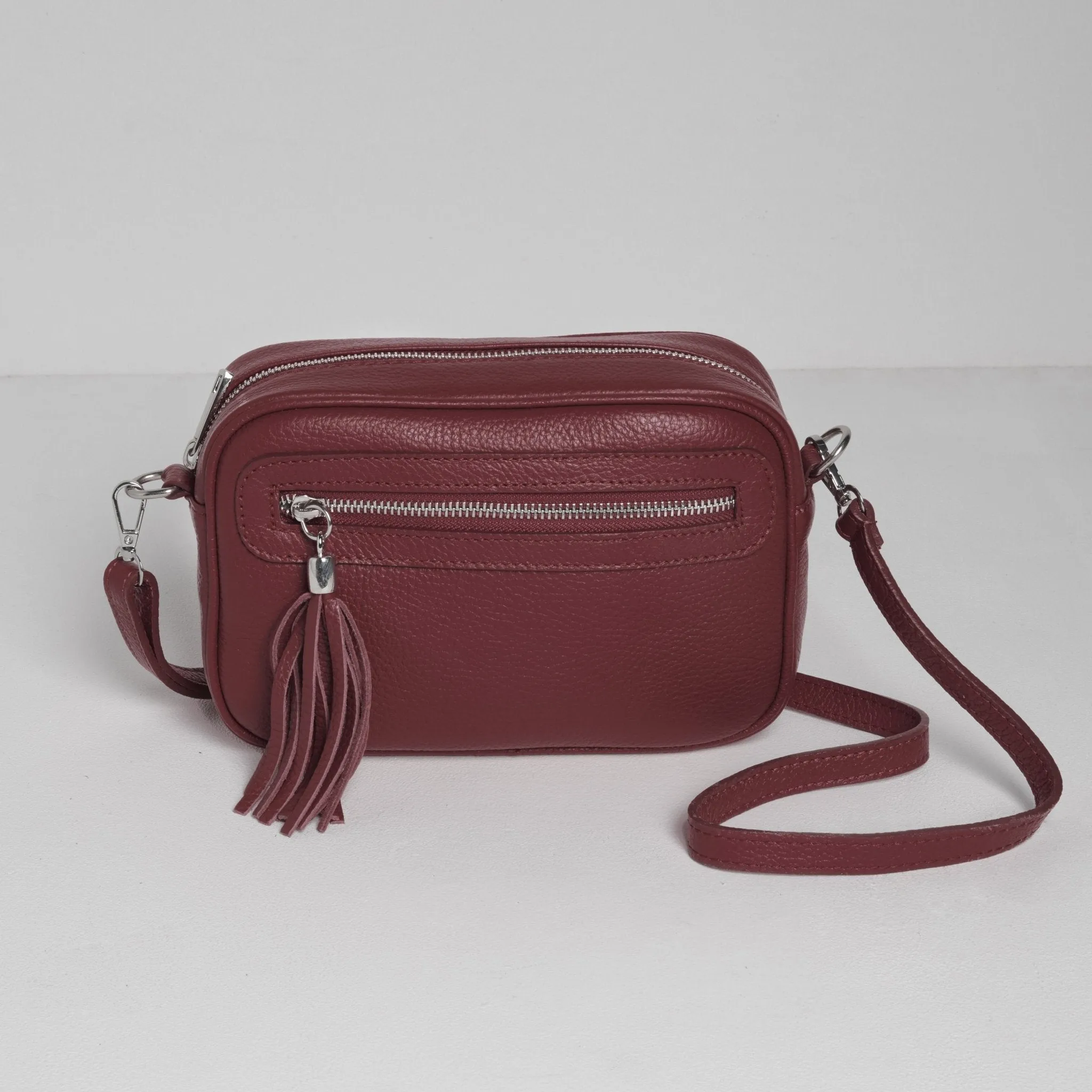 Florence Crossbody Bag in Burgundy with Dark Leopard Strap