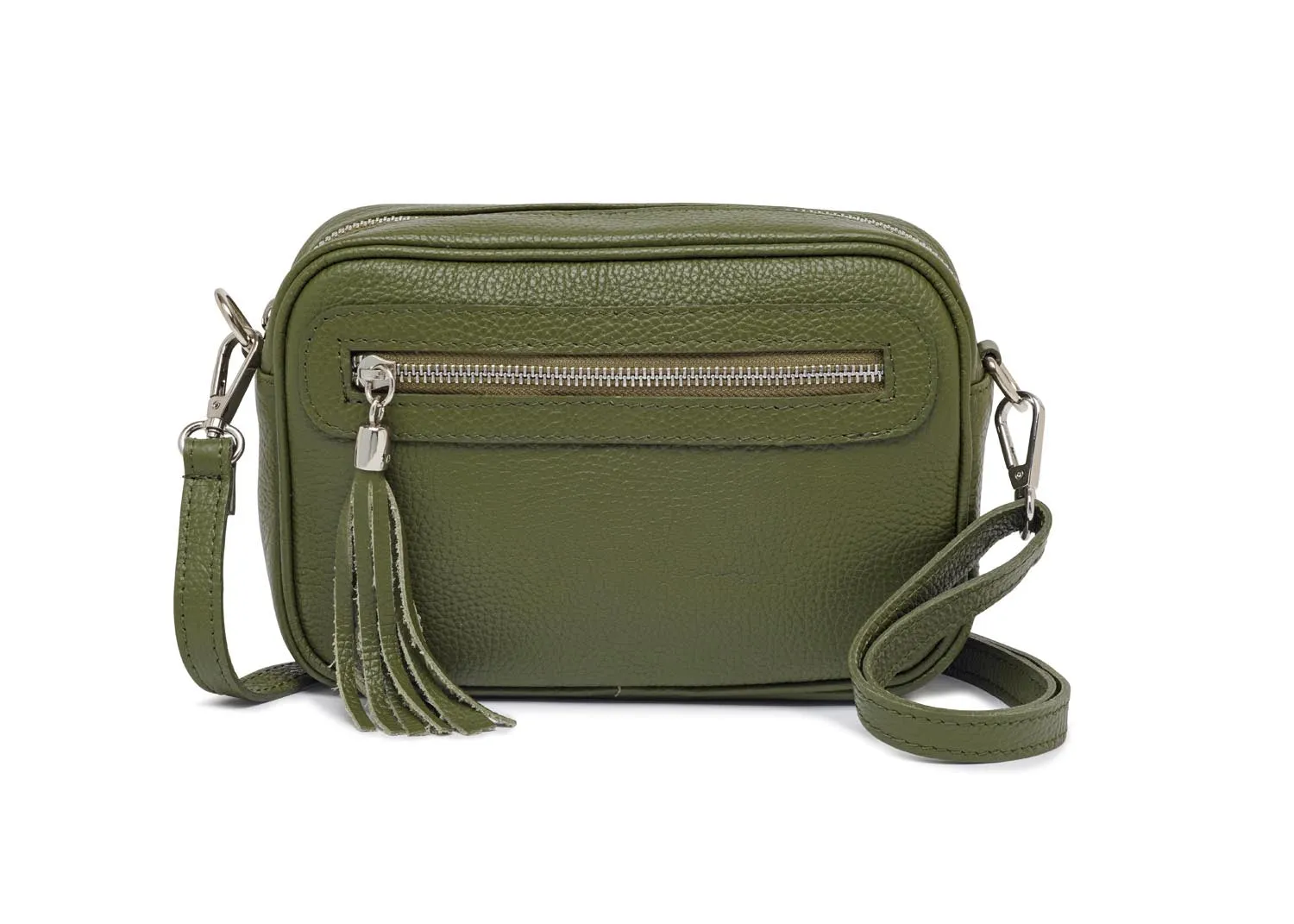 Florence - Crossbody Bag in Olive with Purple Stripe Strap