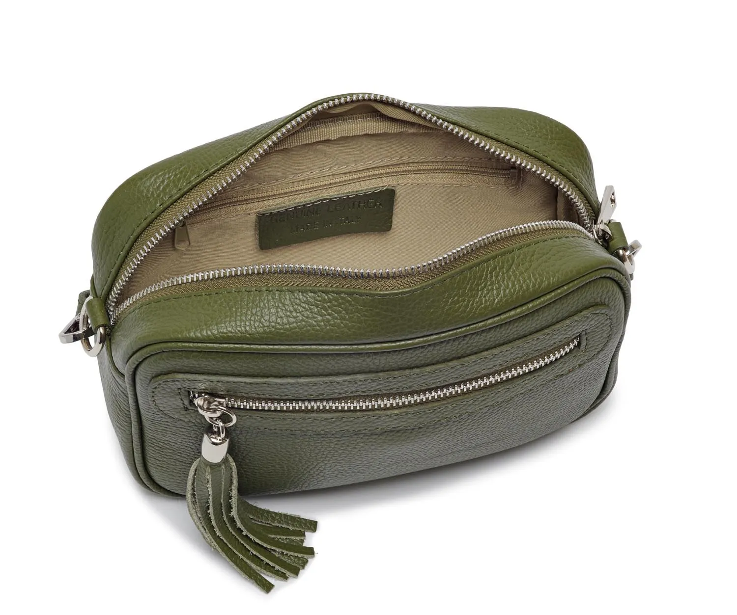 Florence - Crossbody Bag in Olive with Purple Stripe Strap