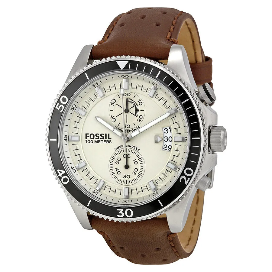 Fossil Wakefield Chronograph Eggshell Dial Brown Leather Men's Watch