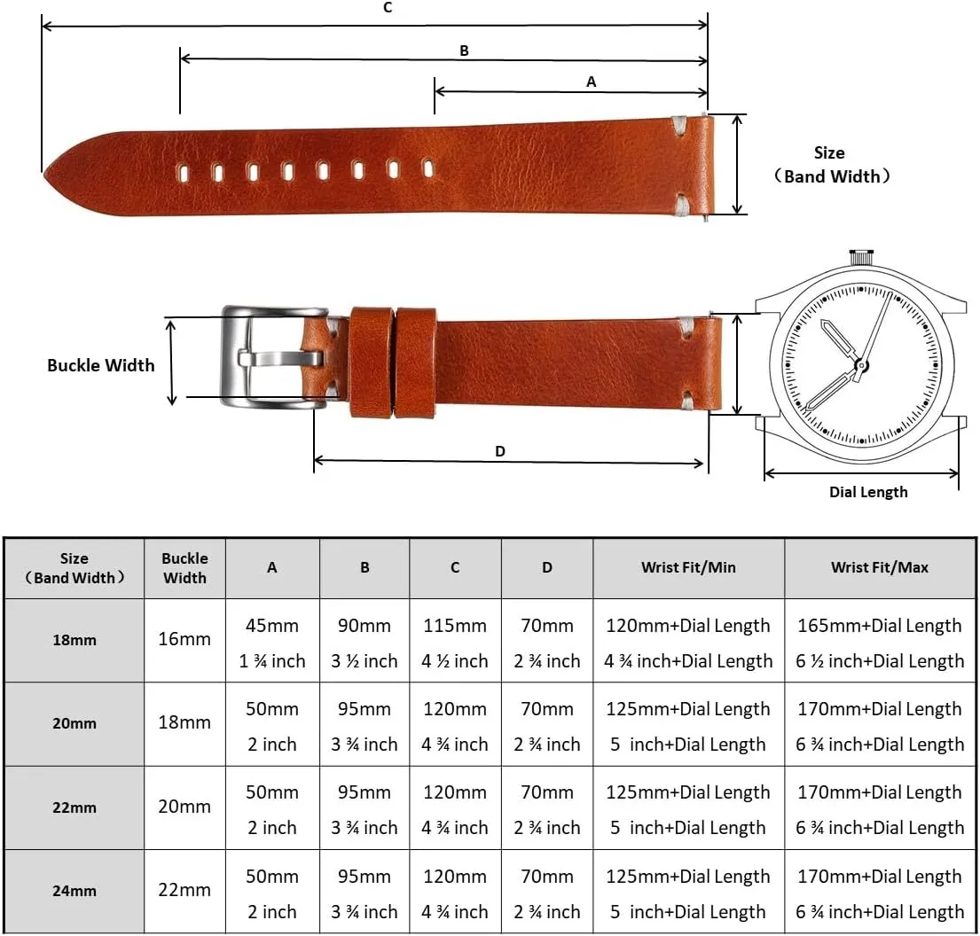 Genuine Leather Watch Band,Vintage Handmade Quick Release Watch Strap Replacement for Men Women,18mm 20mm 22mm 24mm