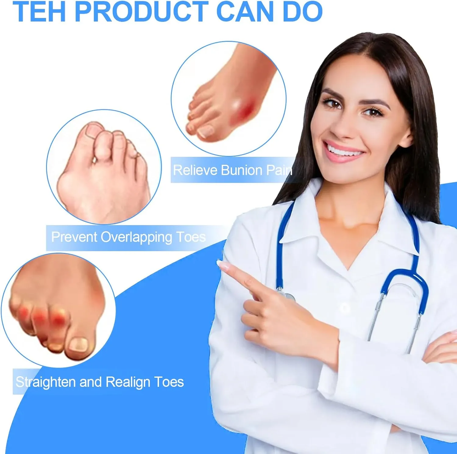Hammer Toe Corrector, 6 Pack Toe Spacers, Toe Straighteners for Curled Toes, Bunion Corrector for Preventing Rubbing & Relieve Pressure (Large)