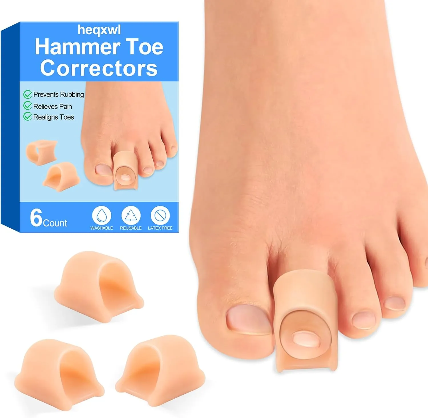 Hammer Toe Corrector, 6 Pack Toe Spacers, Toe Straighteners for Curled Toes, Bunion Corrector for Preventing Rubbing & Relieve Pressure (Large)