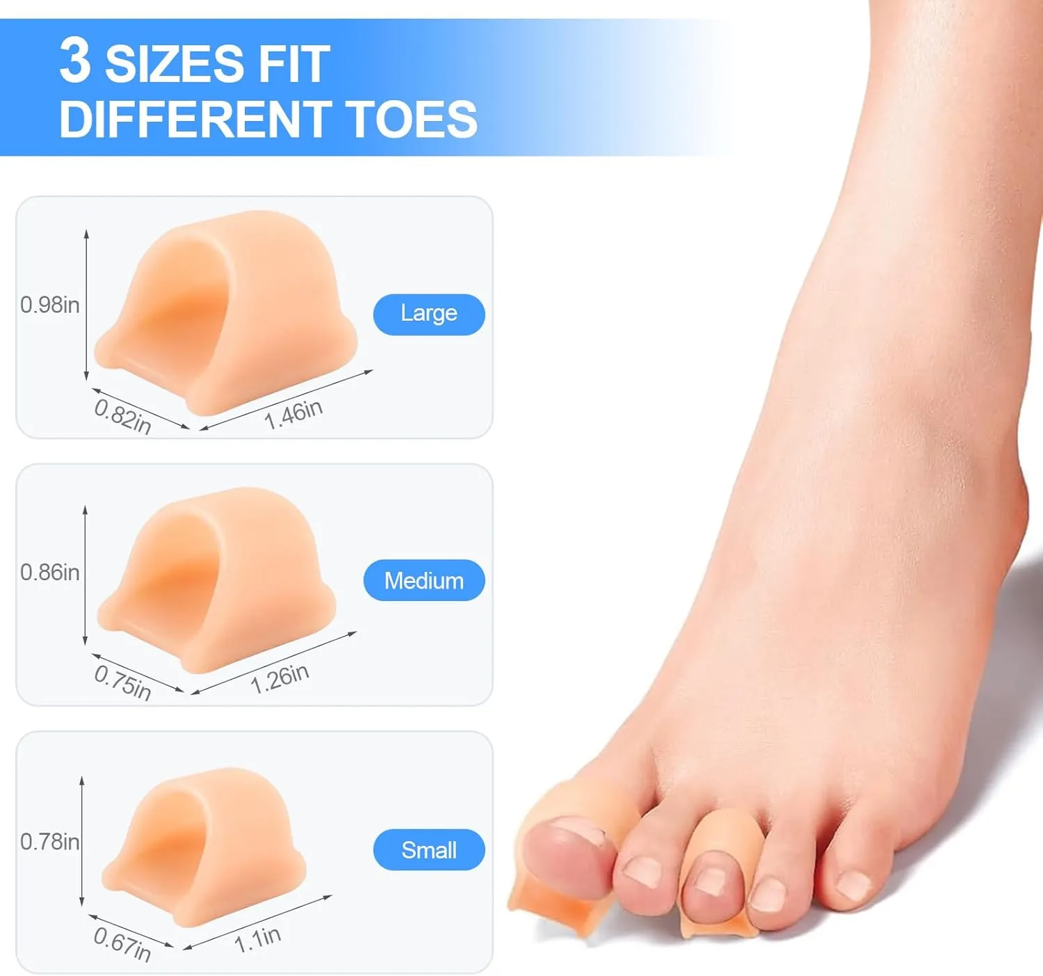 Hammer Toe Corrector, 6 Pack Toe Spacers, Toe Straighteners for Curled Toes, Bunion Corrector for Preventing Rubbing & Relieve Pressure (Large)