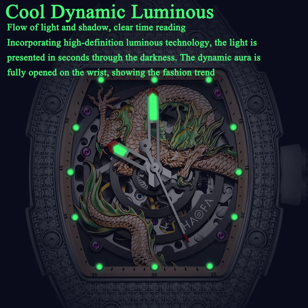 HAOFA 1987S Model Super Luminous Crystal Bezel 3D Dragon Automatic Watch