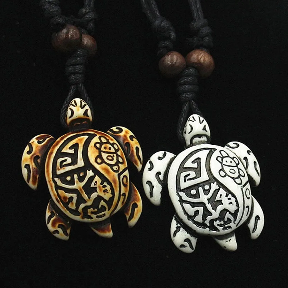 Hawaiian Sea Turtle Pendant Necklace for Women Men - Adjustable Cord Surfer Necklace