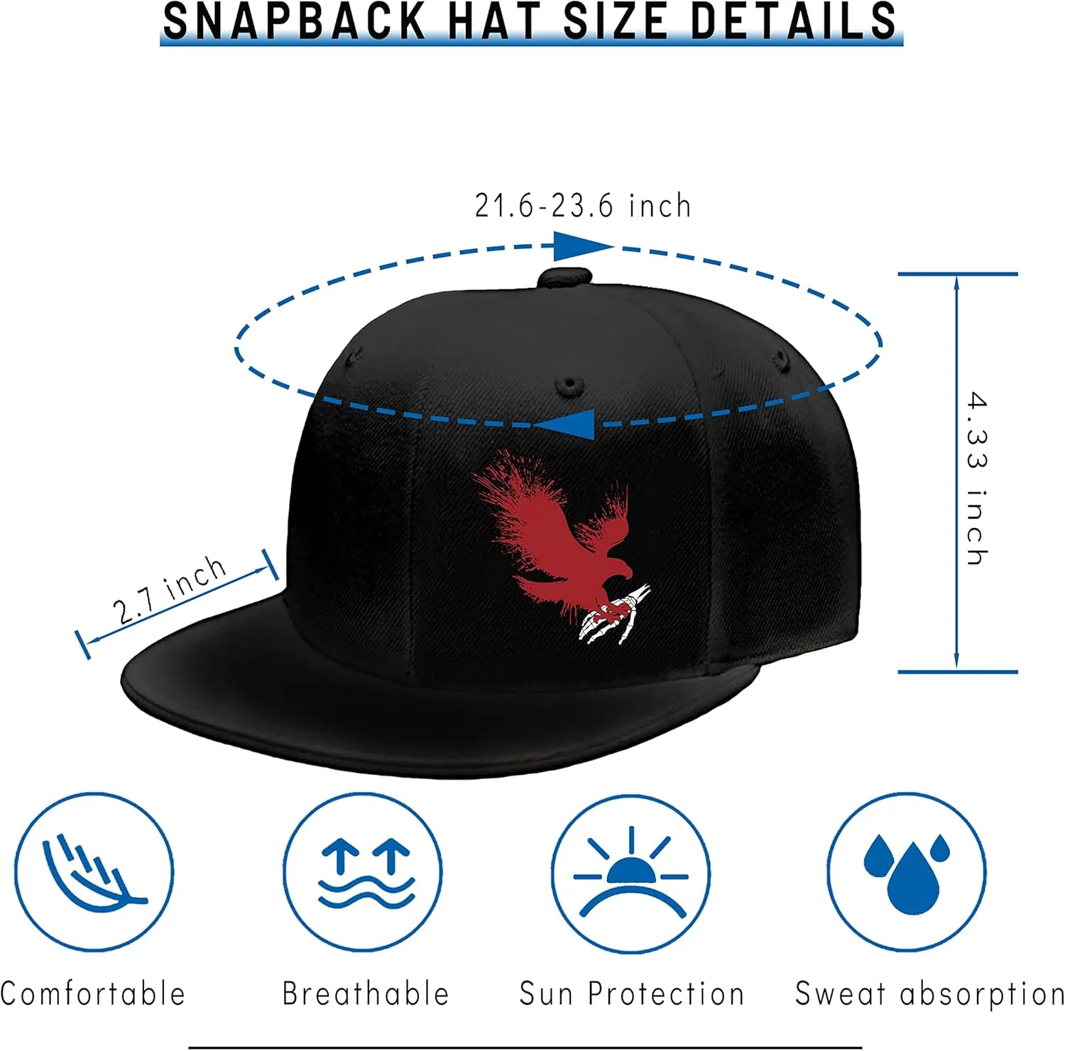 Horror Skull Hat Snapback Hat for Men Women Black Adjustable Classic Adult Baseball Cap Flat Bill Hip Hop Cap