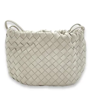 Intrecciato Bulb White Crossbody Bag in Nappa Leather, Gold hardware