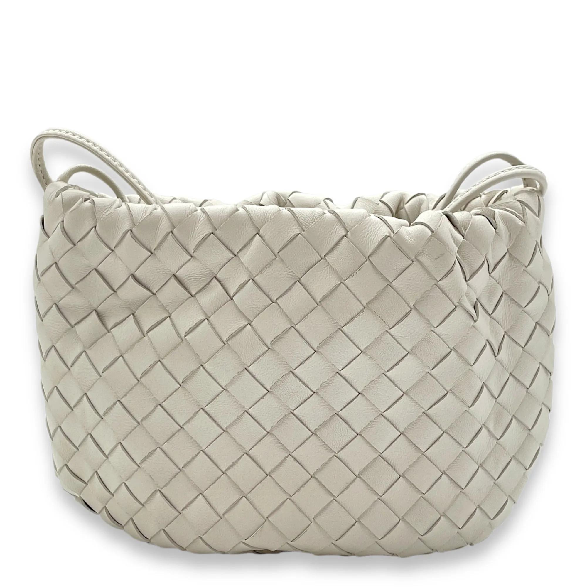 Intrecciato Bulb White Crossbody Bag in Nappa Leather, Gold hardware