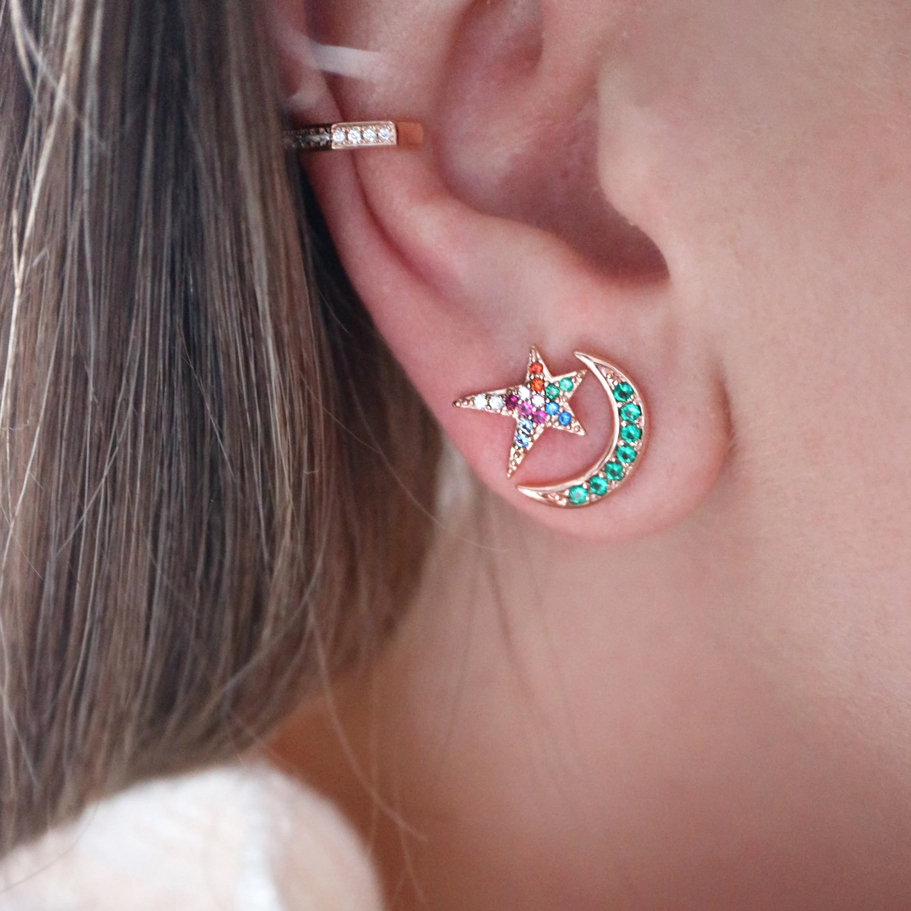Jewelled Moon Crescent Earrings